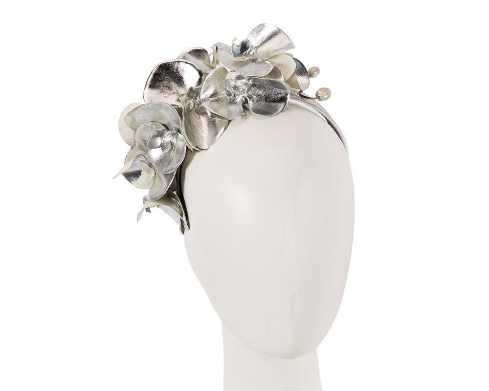 Bespoke leather silver orchid flower headband